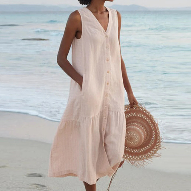 Duttini | Elegant Sleeveless Buttoned Midi Dress with a Timeless Finish