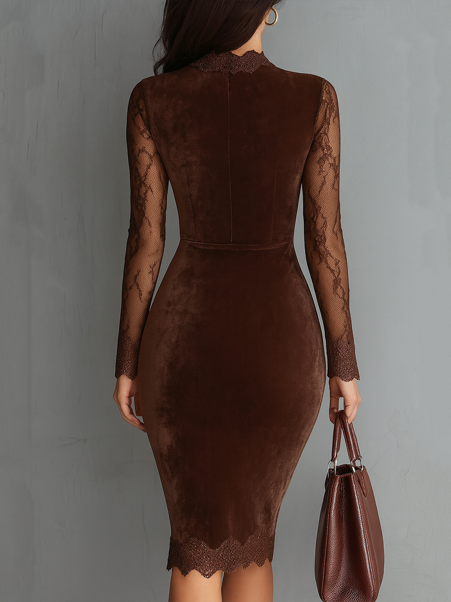 Duttini | Vintage Keyhole Neck Lace Sleeves Dress