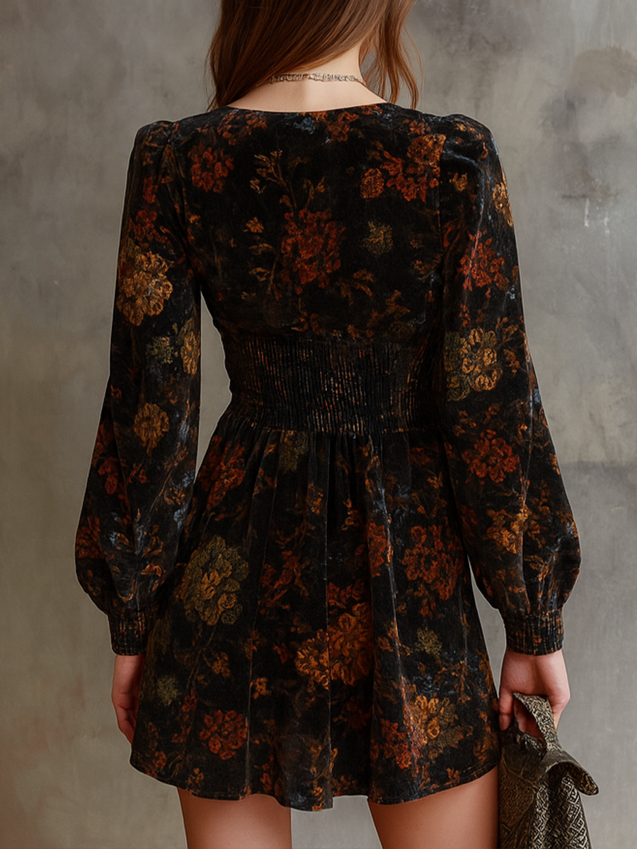 Duttini | Retro Floral Print Pleated Waist Dress