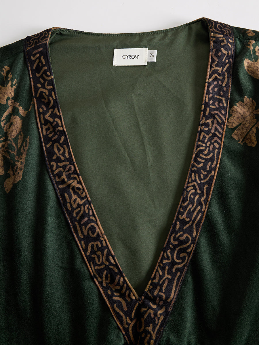 Duttini | Green Faux Suede Tassel Dress