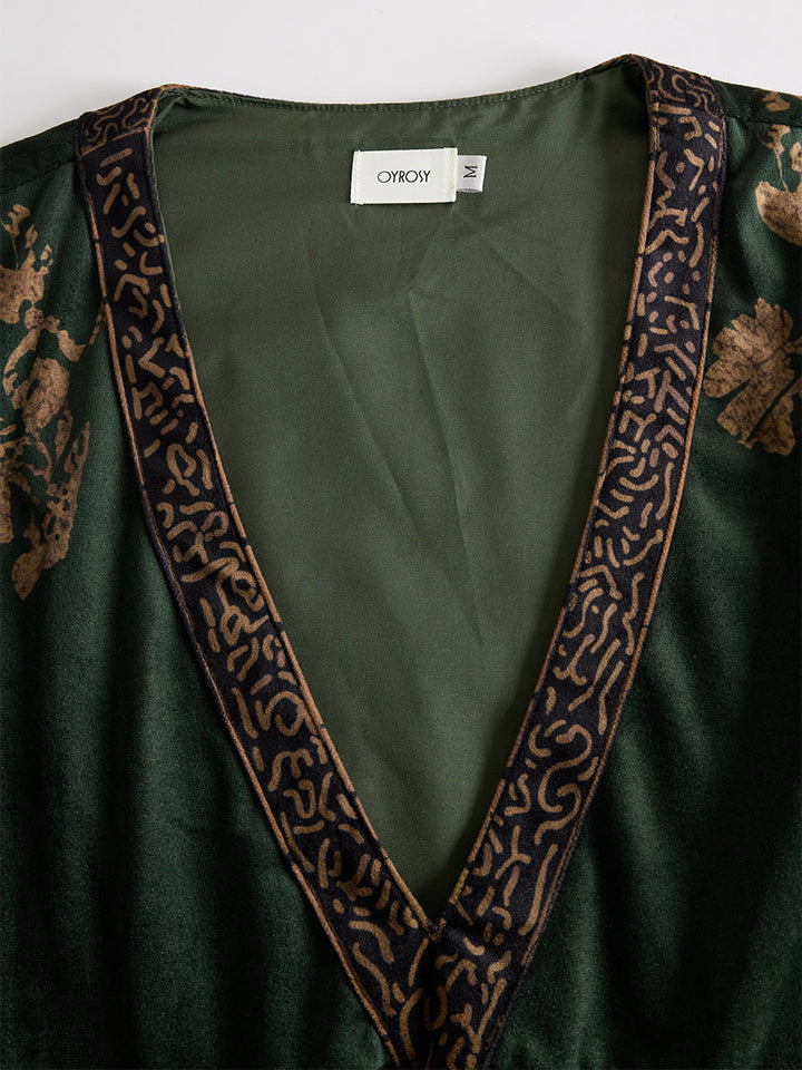 Duttini | Green Faux Suede Tassel Dress