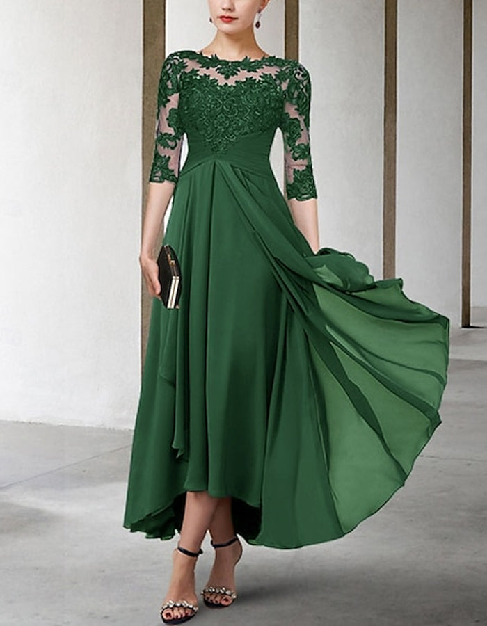 Duttini | Chiffon A-Line Three-Quarter Sleeve Dress