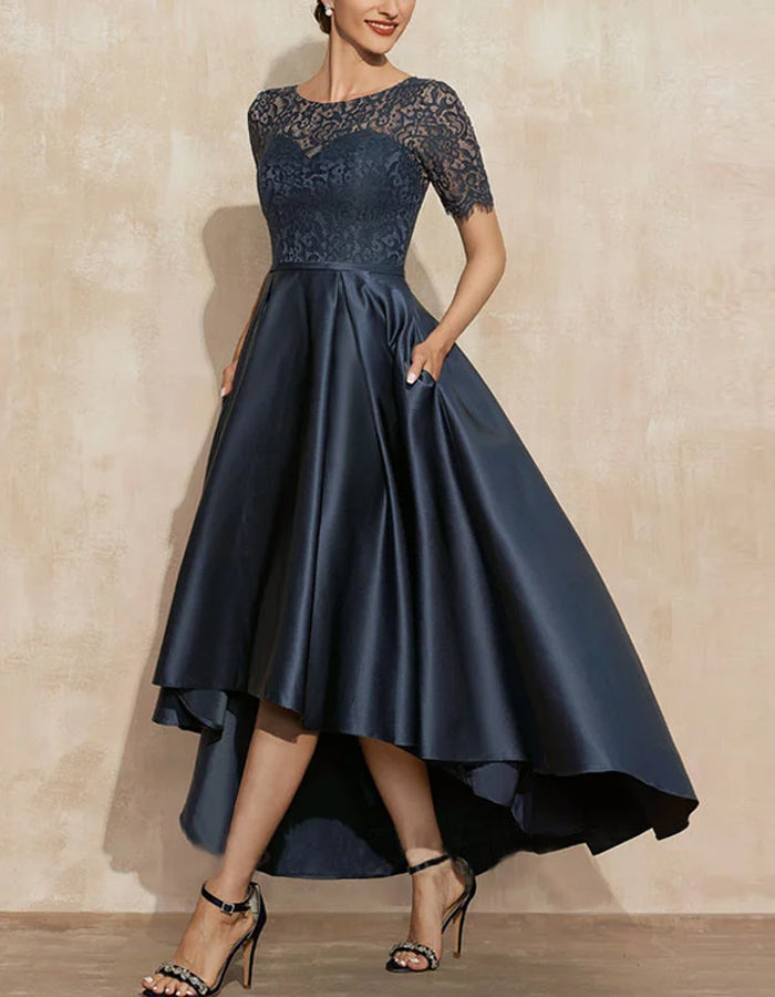 Duttini | Satin Round Neck Two-Piece Short Dress