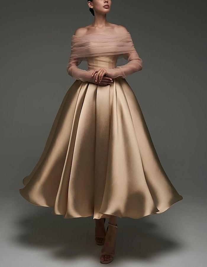 Duttini | Pink Satin Strapless A-Line Shawl Dress