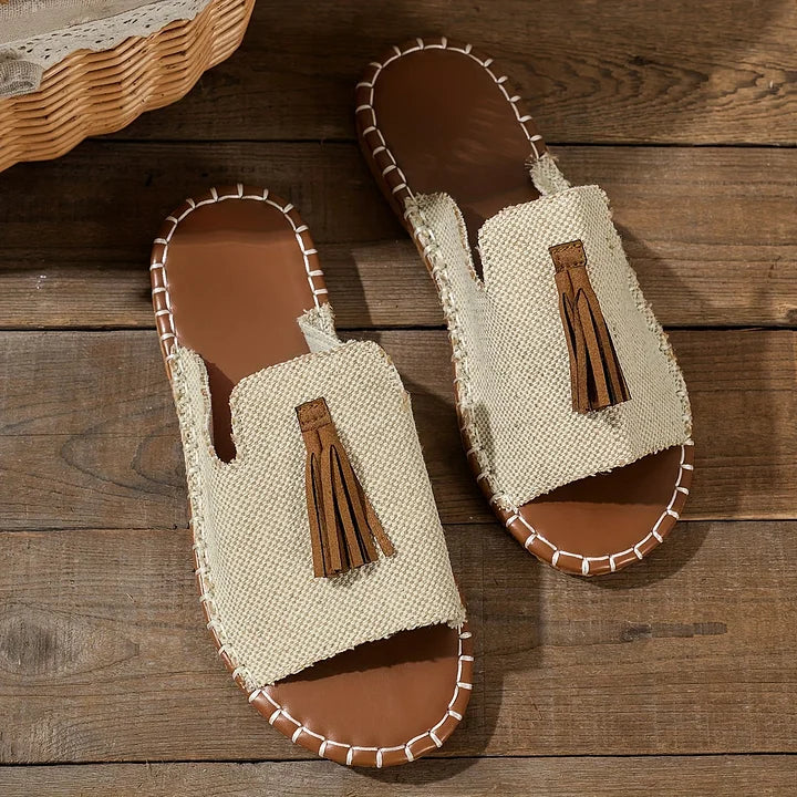 Duttini | Premium Open Toe Tassel Slide for Walking in Comfort