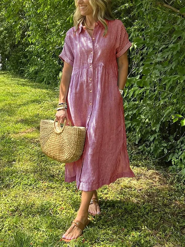 Duttini | Graceful Striped Button-Up Shirt with Graceful Drape