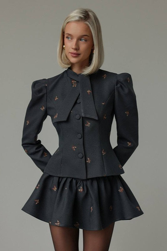 Duttini | Embroidered Blazer and Mini Skirt Set