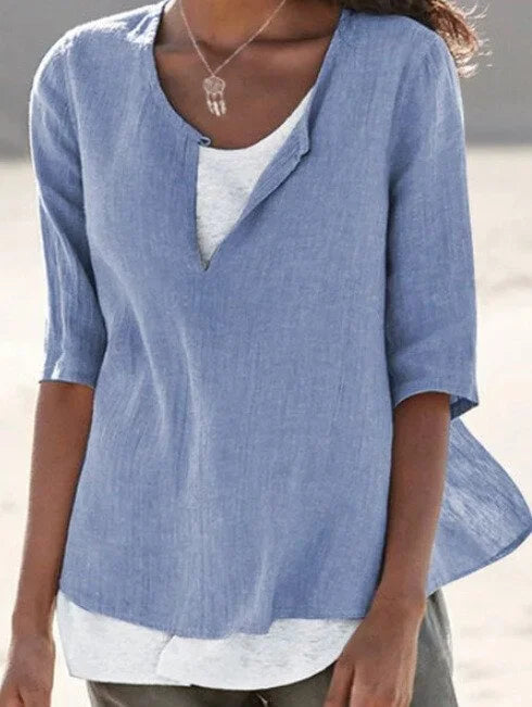 Duttini | Modern 3/4 Sleeve Blouse Split Neck Casual Top