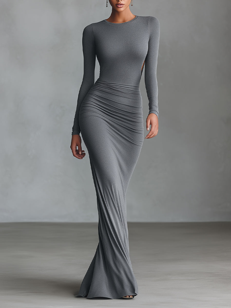 Duttini | Grey Knit Ruched Evening Dress