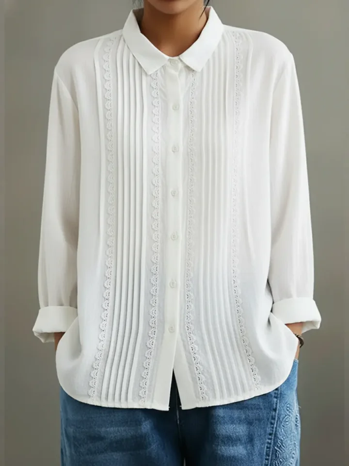 Duttini | Statement Lace Trim Button-Up Long Sleeve Blouse