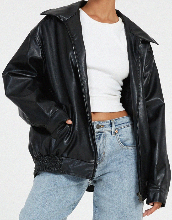 Duttini | Women’s Oversized Leather Bomber Jacket