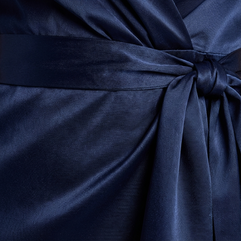 Duttini | Flowing Satin Halter Neck Wrap Maxi Dress With Bow Tie Waist And Ruffled Hem