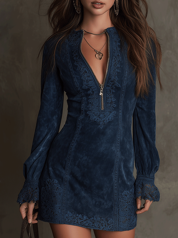 Duttini | Blue Lace Trim Evening Dress