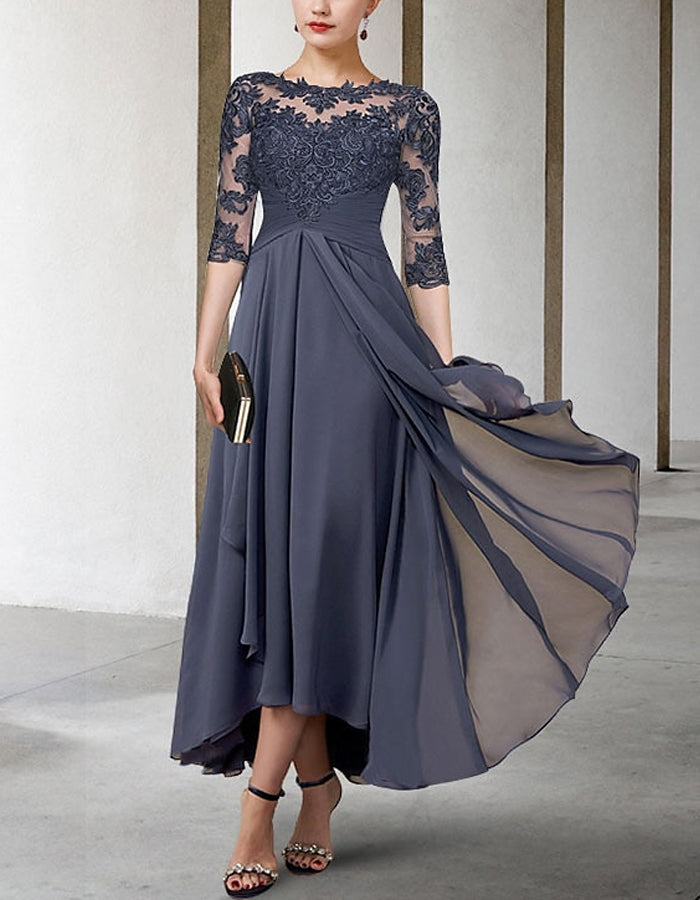 Duttini | Chiffon A-Line Three-Quarter Sleeve Dress