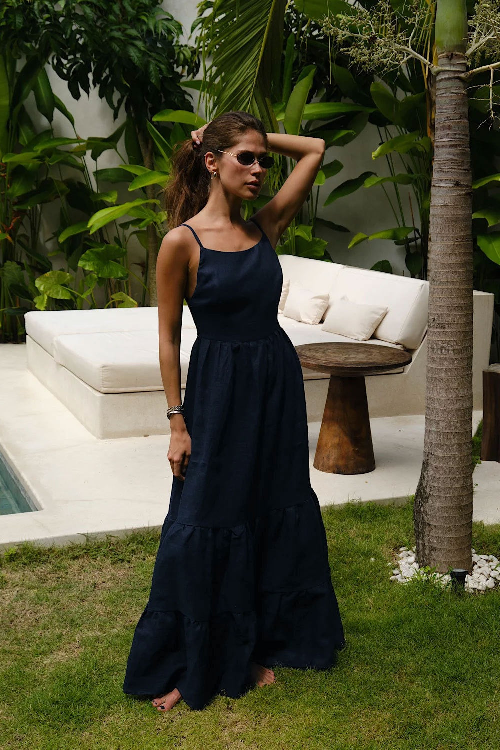 Duttini | Spaghetti Strap Backless Ruffle Maxi Dress