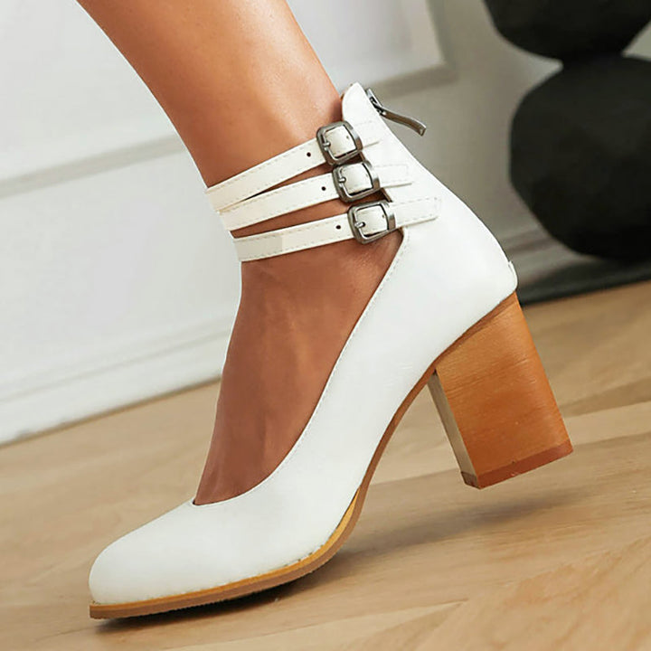 Duttini | Premium Smooth Sandals With Ankle Strap And Thick Heel