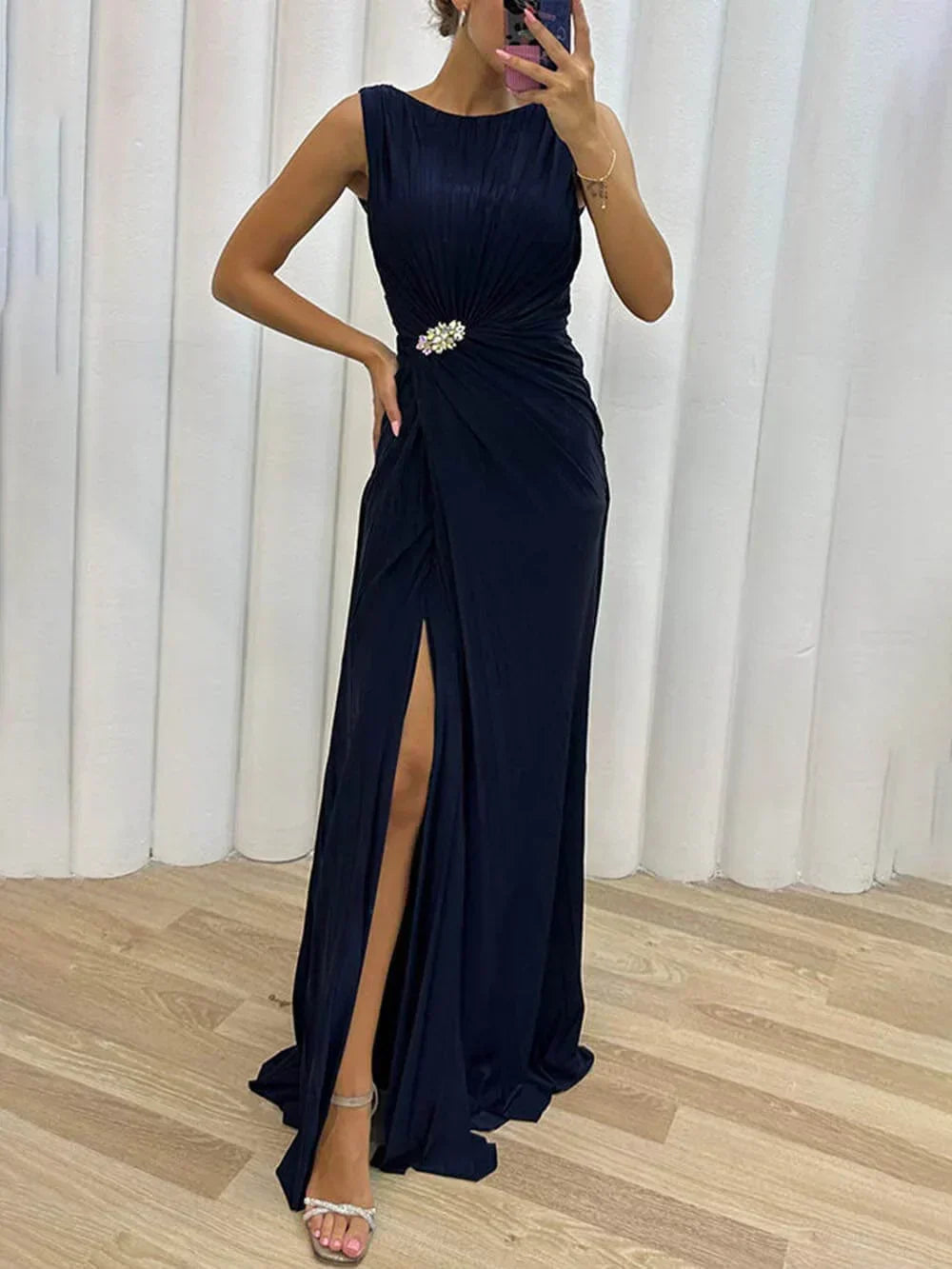 Duttini | Luxe Wedding Guest Pleated Maxi Dress Evening