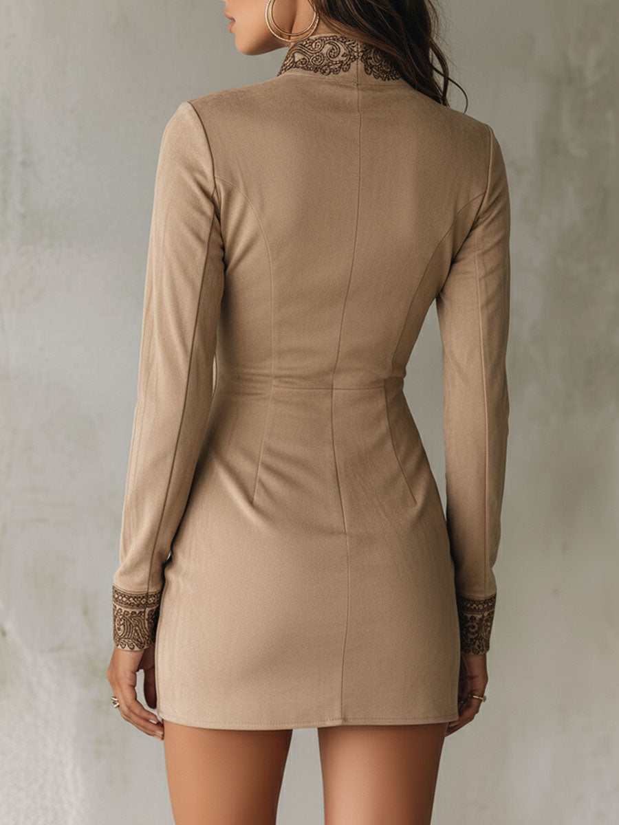 Duttini | Red Suede Embroidered Dress