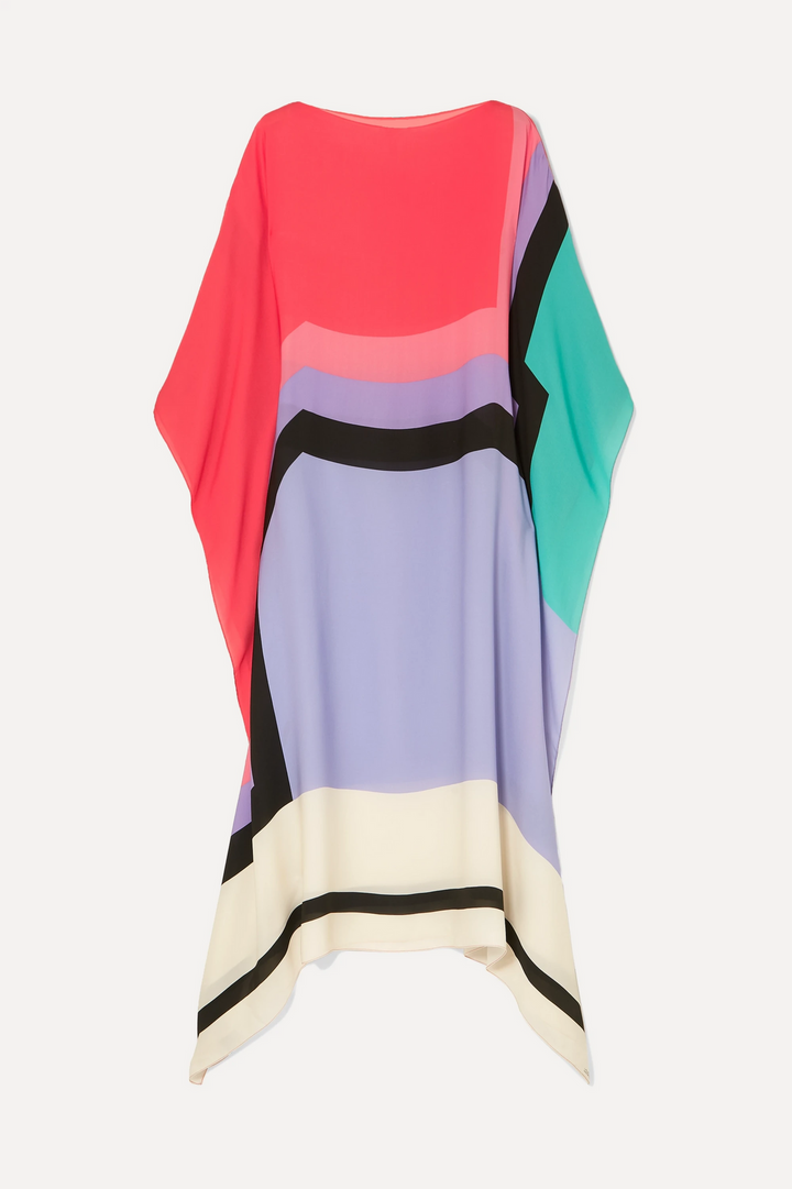 Duttini | Sophisticated Caftan Dress Geometric Print Batwing Sleeve Maxi Dress