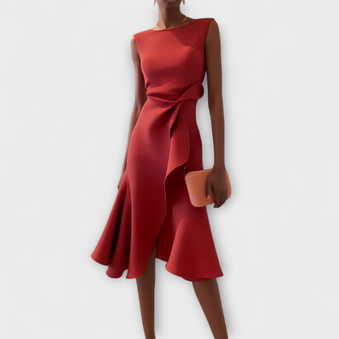 Duttini | Sophisticated Draped Asymmetric Midi Dress in a Flattering Cut