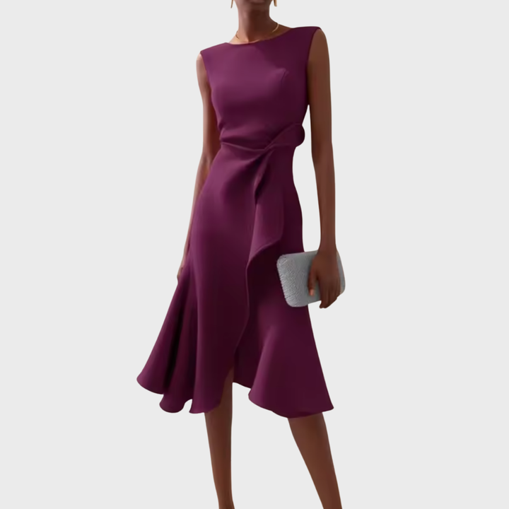 Duttini | Sophisticated Draped Asymmetric Midi Dress in a Flattering Cut