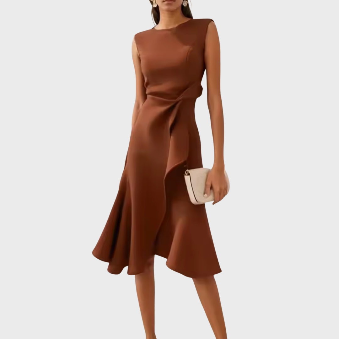 Duttini | Sophisticated Draped Asymmetric Midi Dress in a Flattering Cut