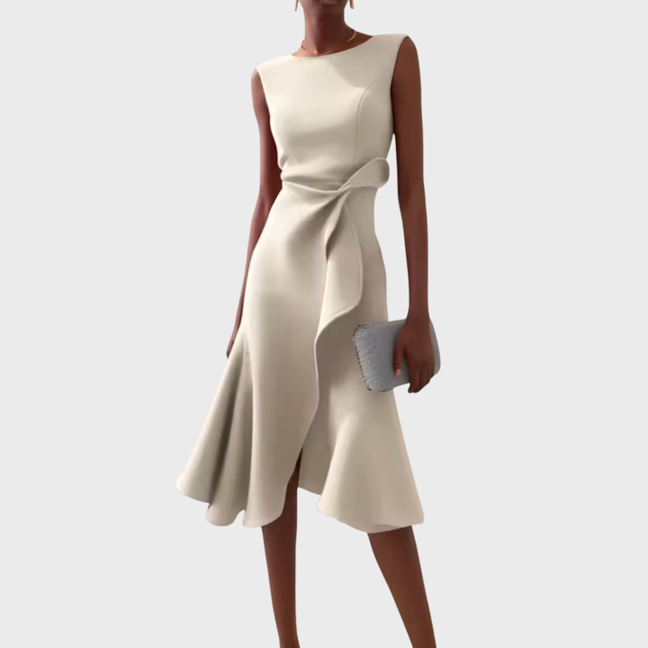 Duttini | Sophisticated Draped Asymmetric Midi Dress in a Flattering Cut