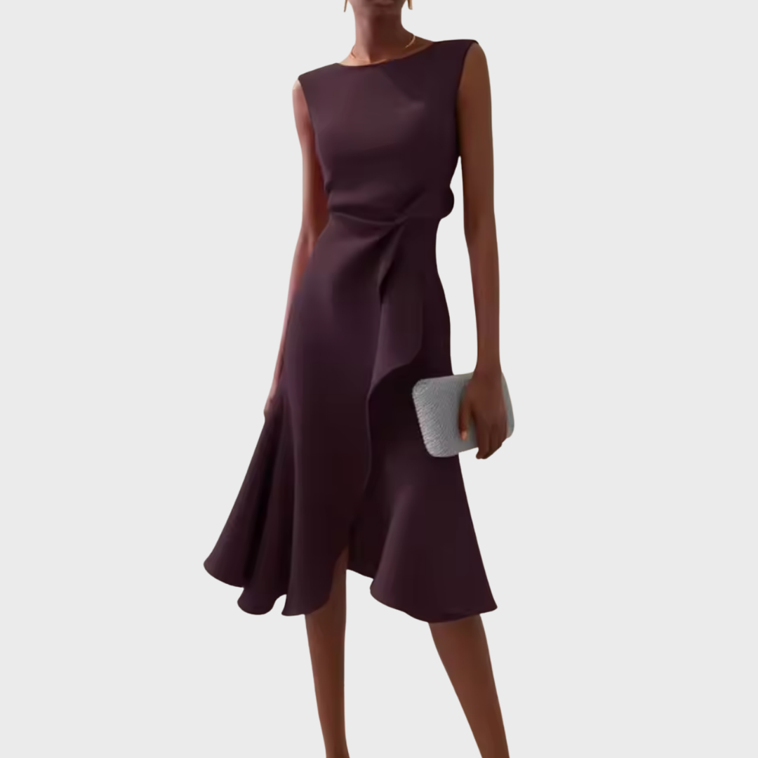 Duttini | Sophisticated Draped Asymmetric Midi Dress in a Flattering Cut