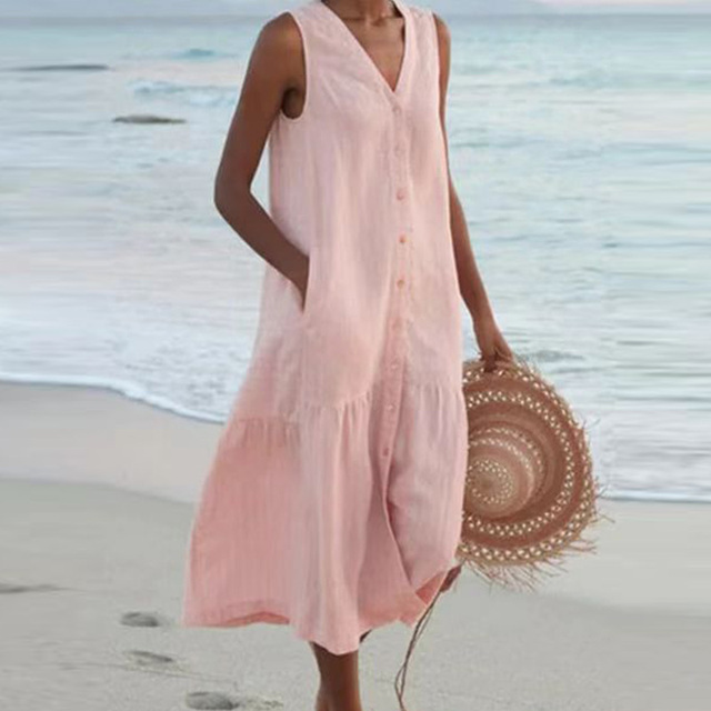 Duttini | Elegant Sleeveless Buttoned Midi Dress with a Timeless Finish