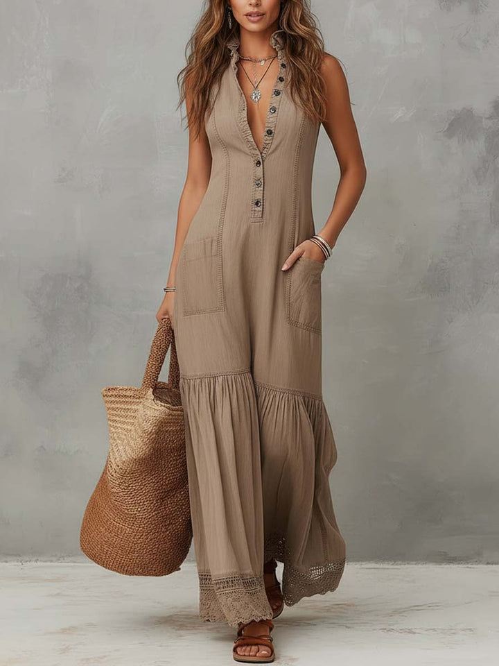 Duttini | Khaki Cotton Sleeveless Dress
