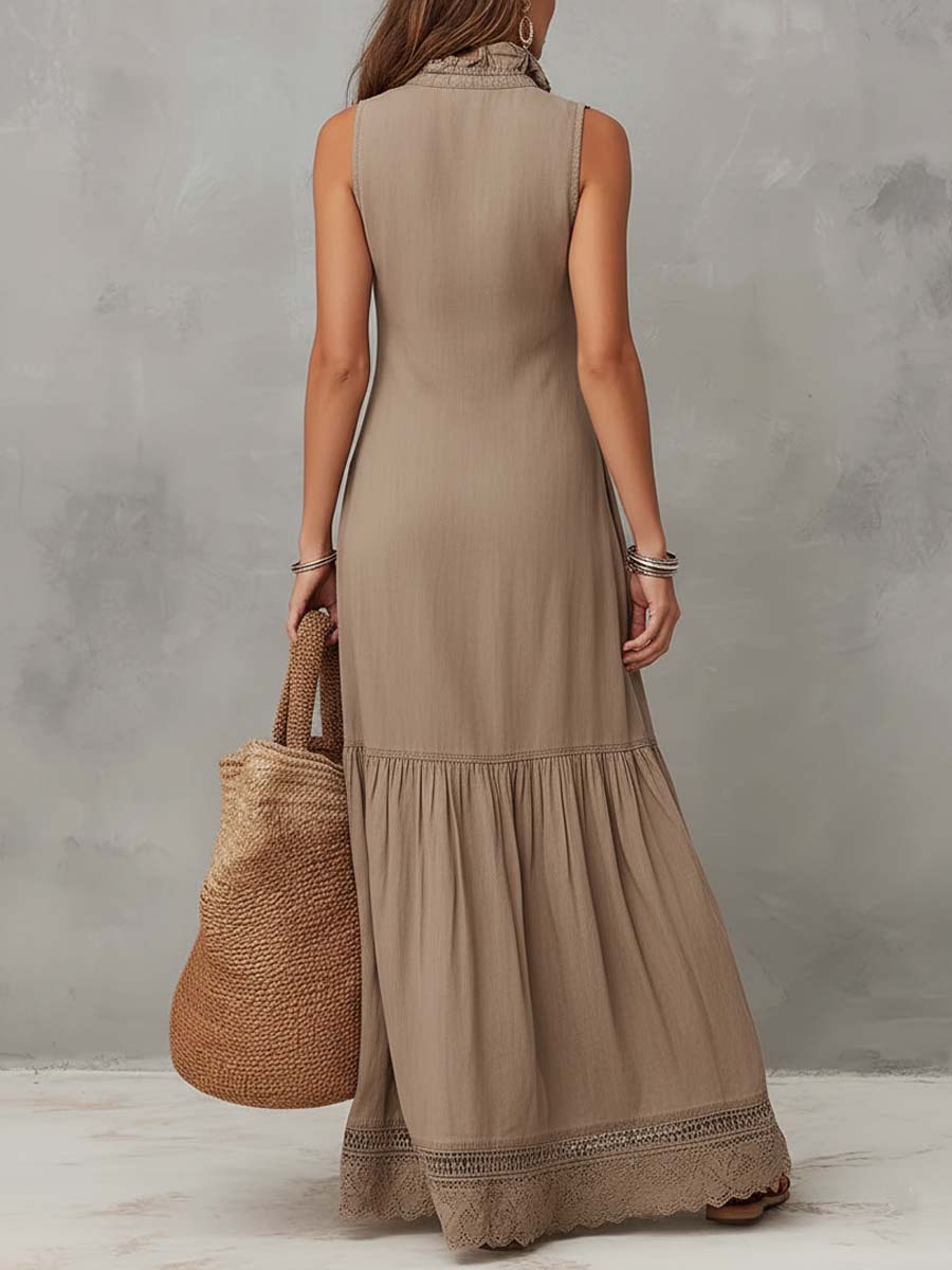 Duttini | Khaki Cotton Sleeveless Dress