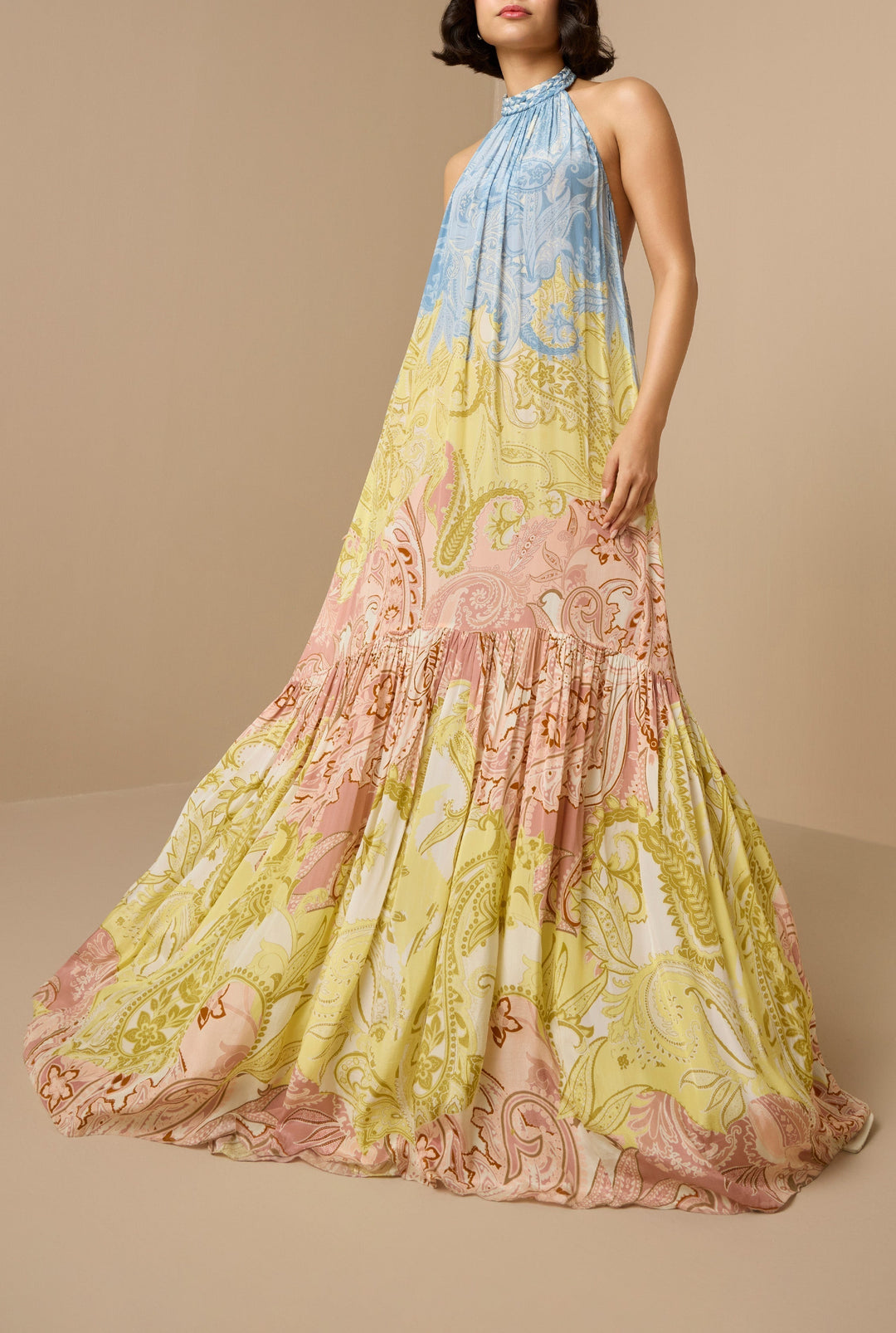 Duttini | Elegant Print Braided Halter Dress