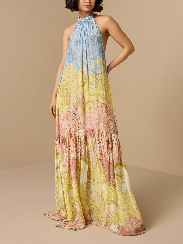 Duttini | Elegant Print Braided Halter Dress
