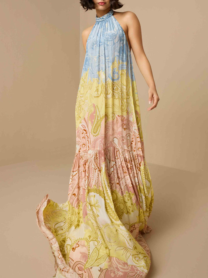 Duttini | Elegant Print Braided Halter Dress