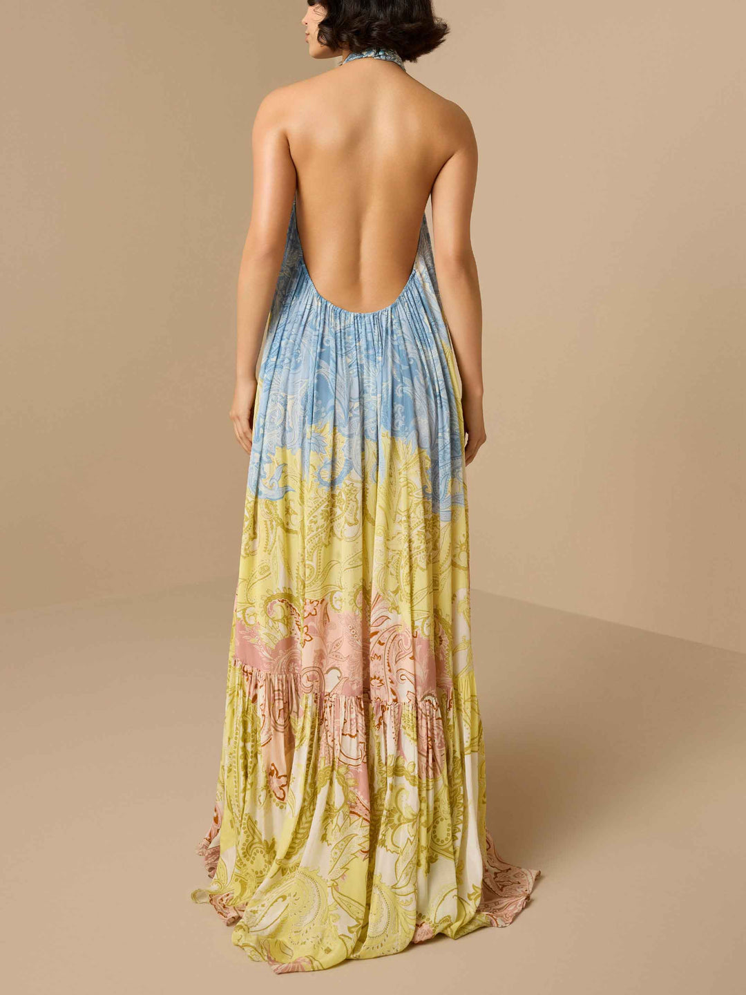 Duttini | Elegant Print Braided Halter Dress
