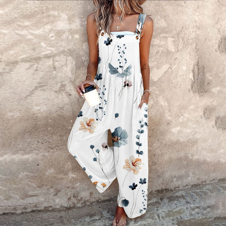 Duttini | Flowing Floral Print Overalls Wide Leg Sleeveless Jumpsuit