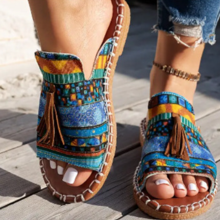 Duttini | Premium Open Toe Tassel Slide for Walking in Comfort