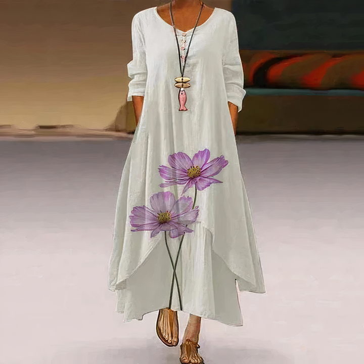 Duttini | Feminine Floral Print Long Sleeve Loose Maxi Dress