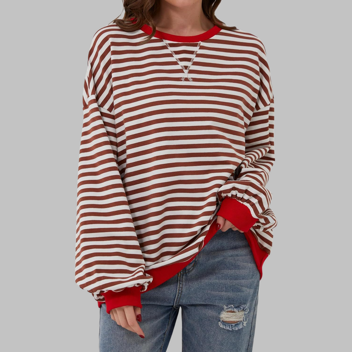 Duttini | Romantic Striped Crewneck Long Sleeve Oversized Sweatshirt
