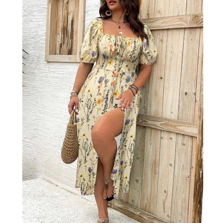 Duttini | Romantic Classy Plus Size Puff Sleeve Maxi Dress