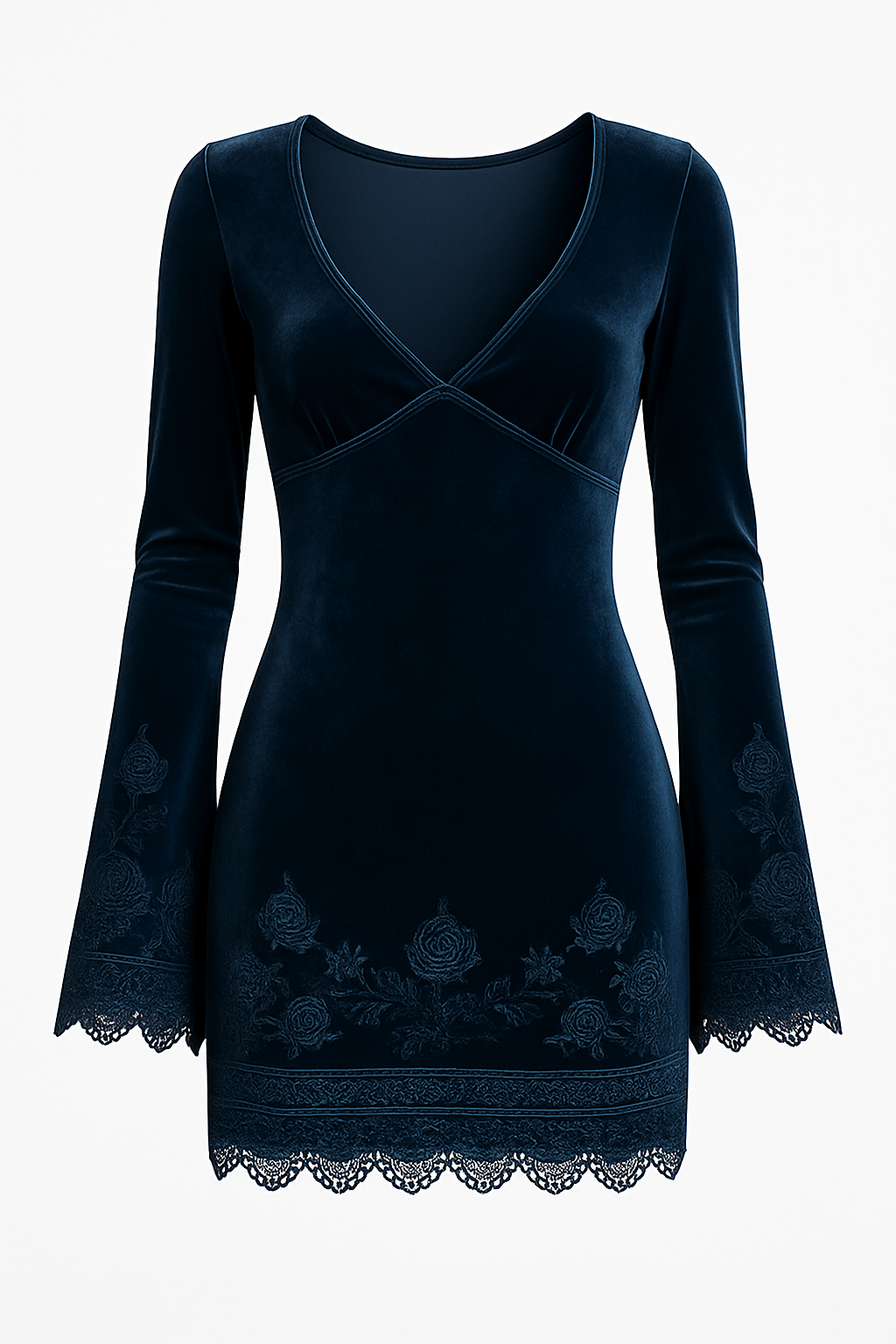 Duttini | Embroidery Bell Sleeves Velvet Dress