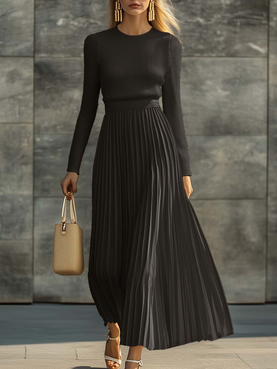 Duttini | Cream Satin Pleated Casual Dress