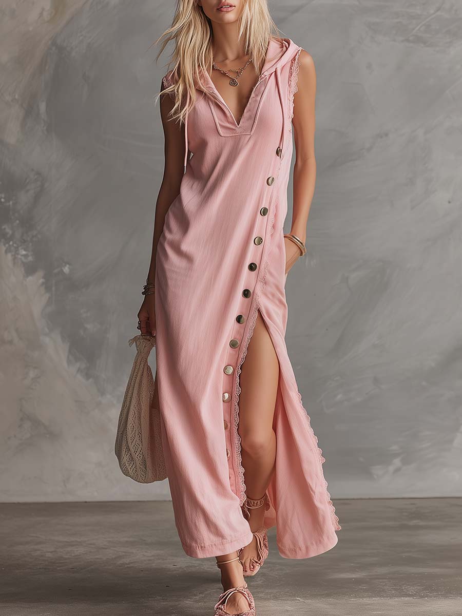 Duttini | Pink Lace V-Neck Evening Dress