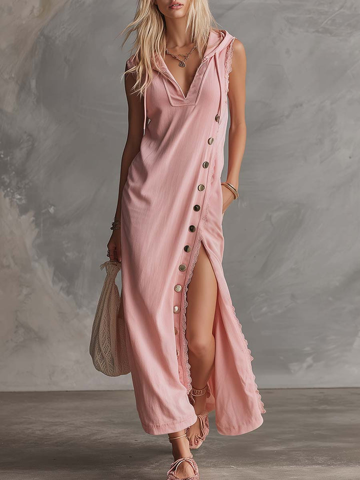 Duttini | Pink Lace V-Neck Evening Dress