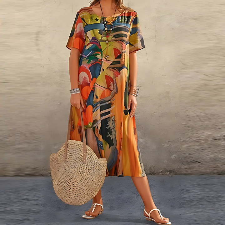 Duttini | Elegant Floral Dress with Graceful Drape