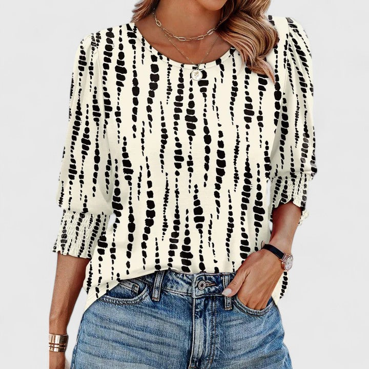 Duttini | Graceful Smocked Cuff 3/4 Sleeve Crew Neck Top