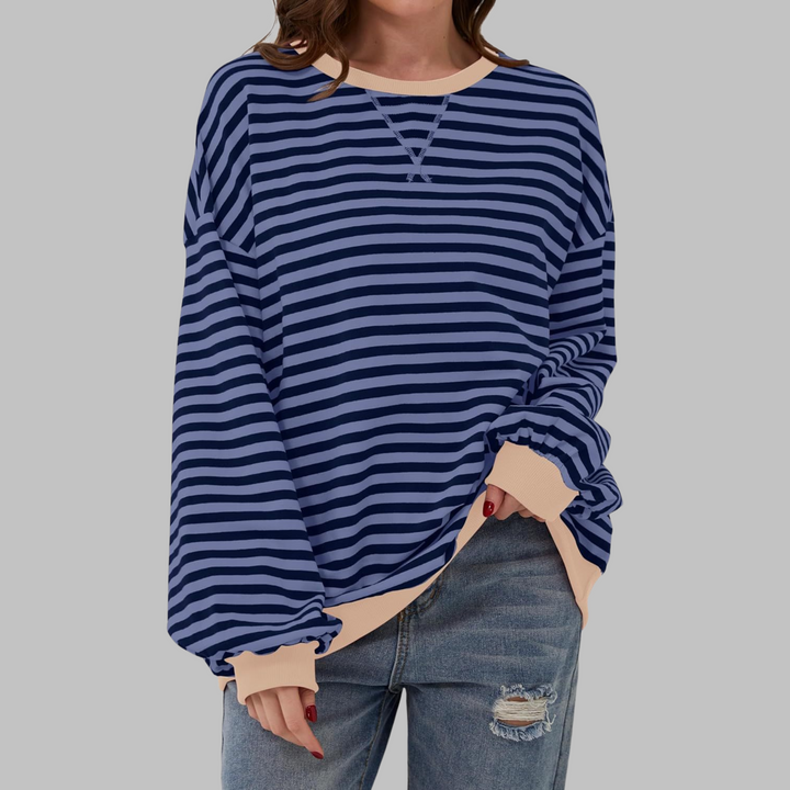 Duttini | Romantic Striped Crewneck Long Sleeve Oversized Sweatshirt