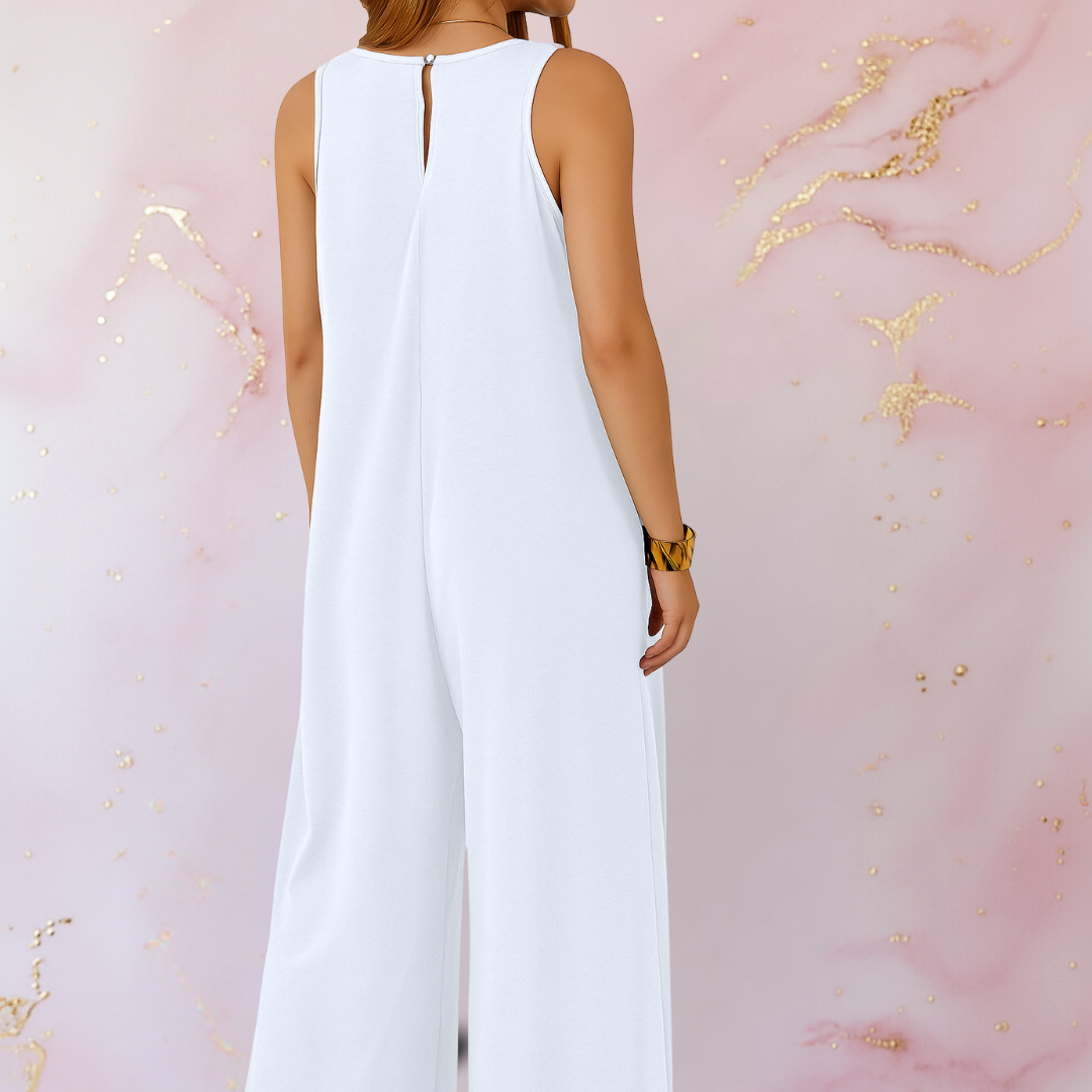 Duttini | Statement V-Neck Sleeveless Wide Leg Jumpsuit With Pockets
