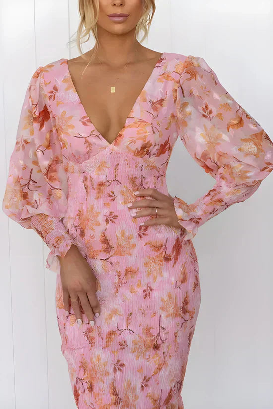Duttini | Chic Floral Flowy Draped Dress Evening in a Flattering Cut
