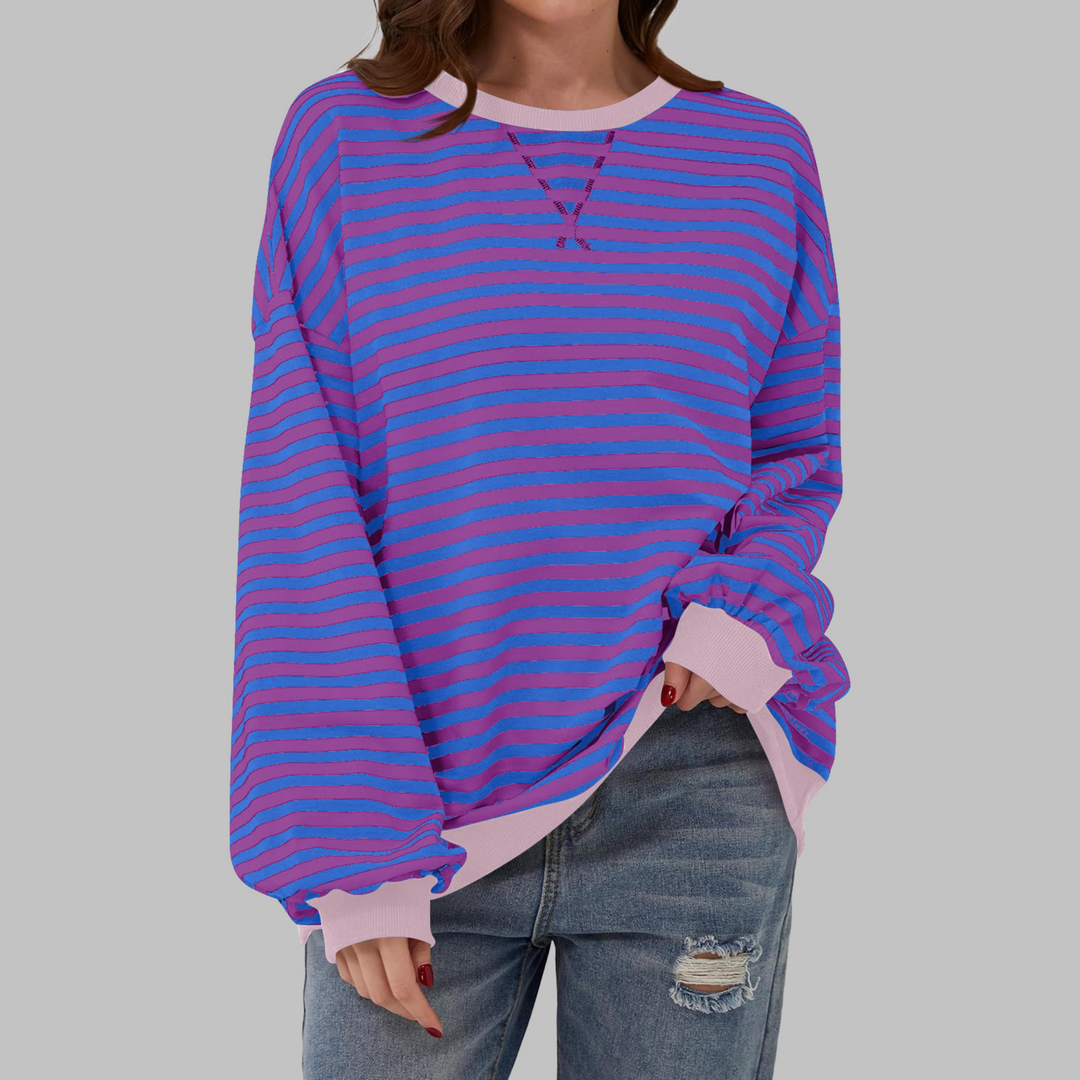 Duttini | Romantic Striped Crewneck Long Sleeve Oversized Sweatshirt